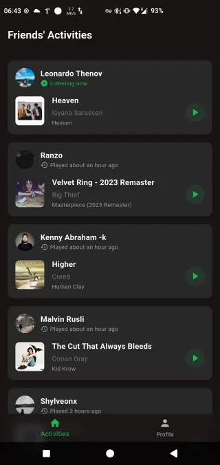 Playtivity friend activity feed